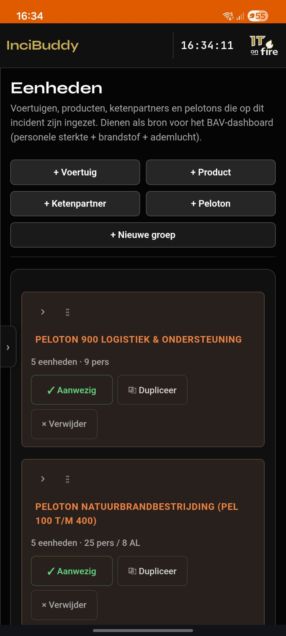 Eenheden-overzicht van InciBuddy