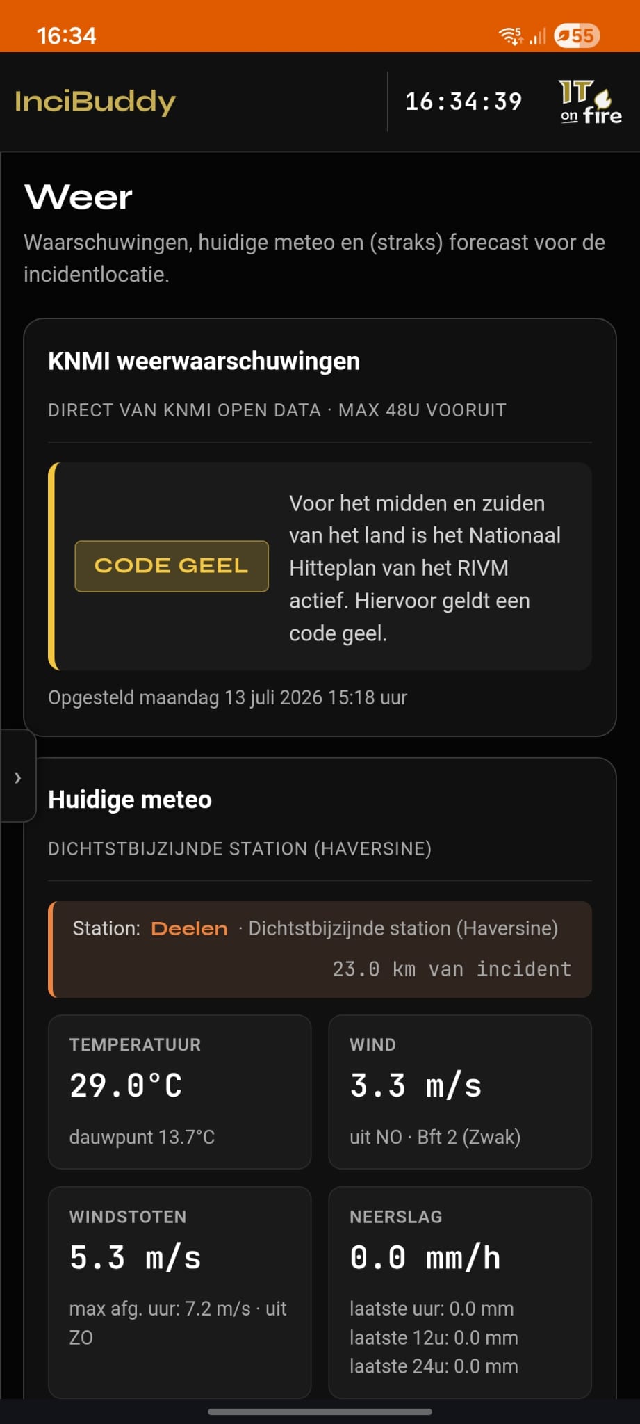 Weer-pagina met huidige meteorologische data